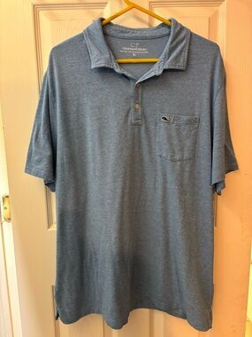 Vineyard Vines Men's Heathered Blue Pocket Polo